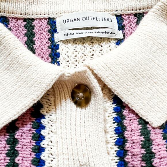 Urban Outfitters Ricky Waffle Knit Long Sleeve Polo Shirt Sweater Medium - Picture 4 of 8